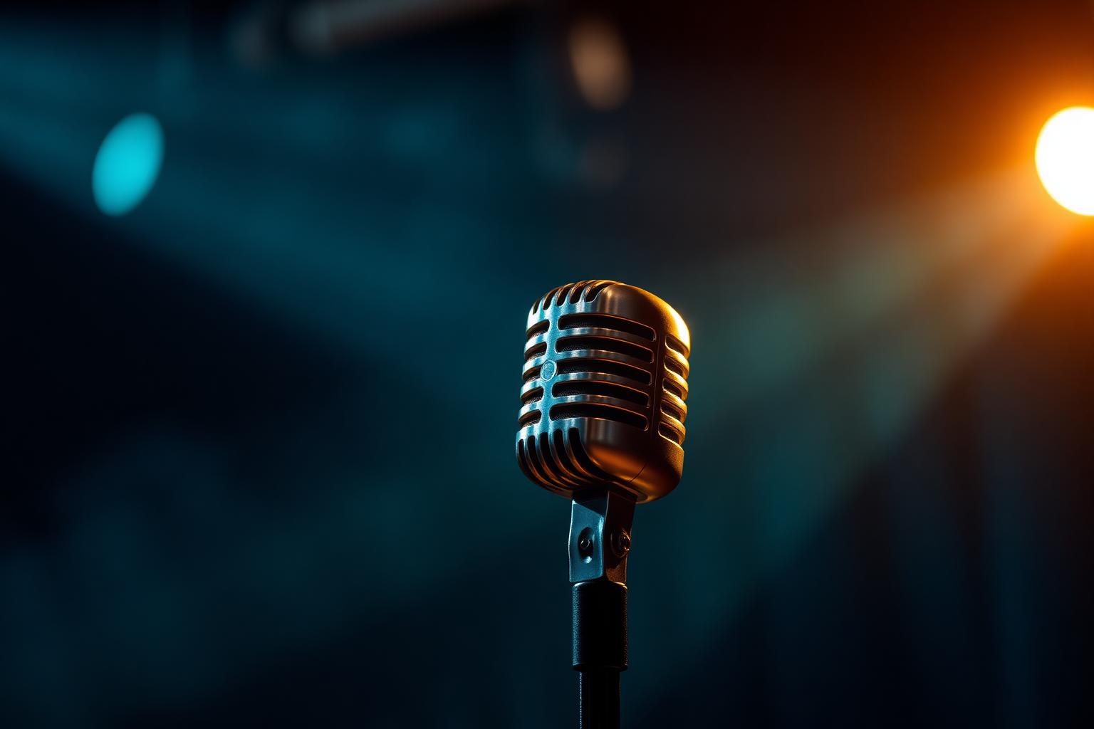 Microphone éclairé sur scène